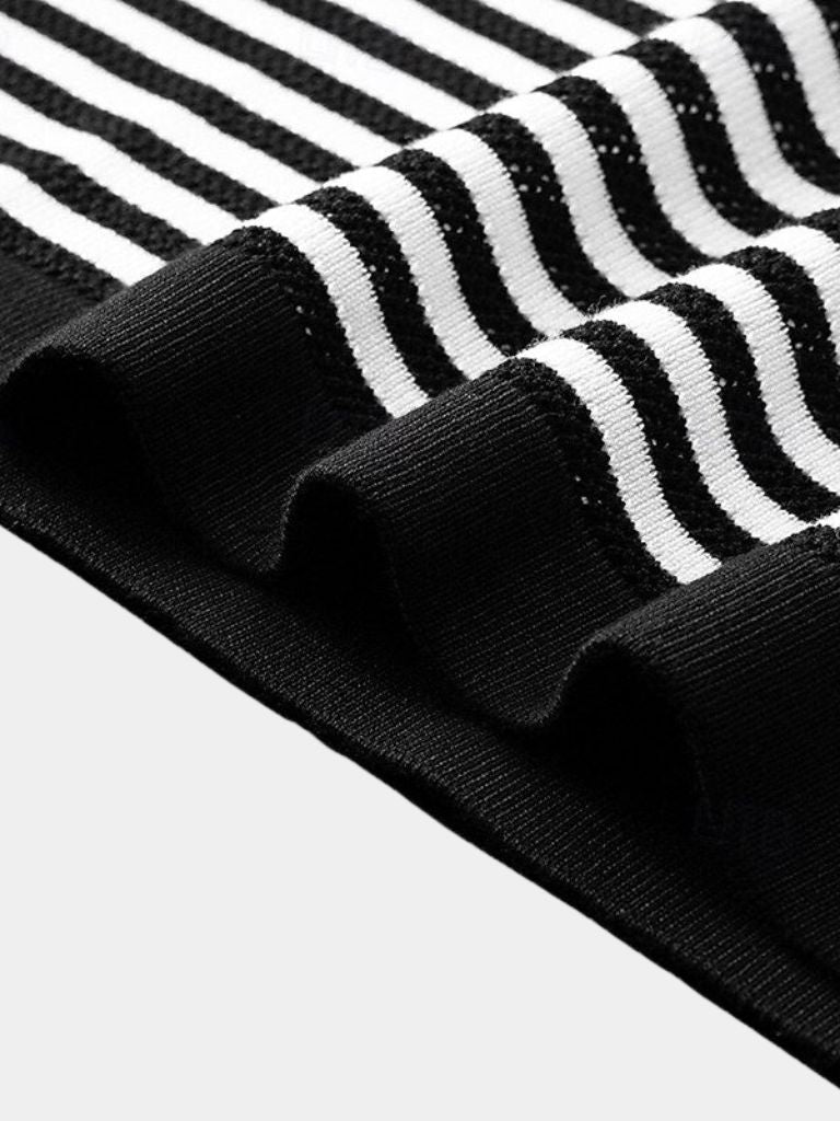 Maurice | Black and White Striped Polo