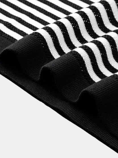 Maurice | Black and White Striped Polo
