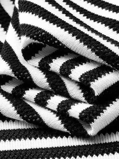Maurice | Black and White Striped Polo