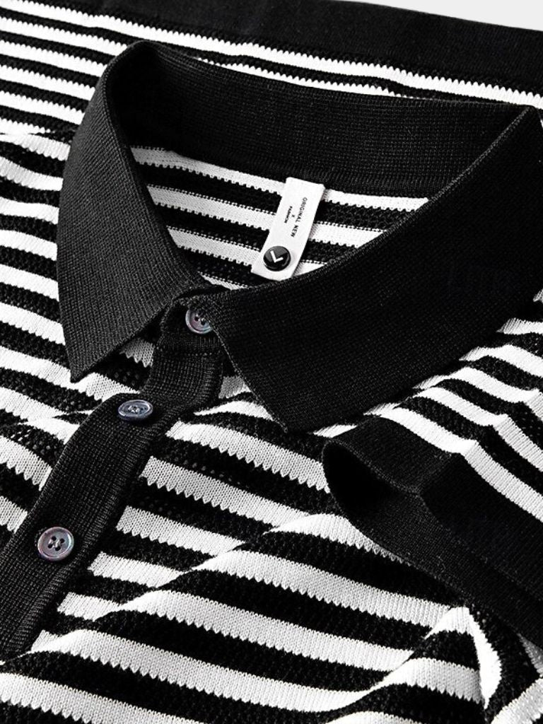 Maurice | Black and White Striped Polo