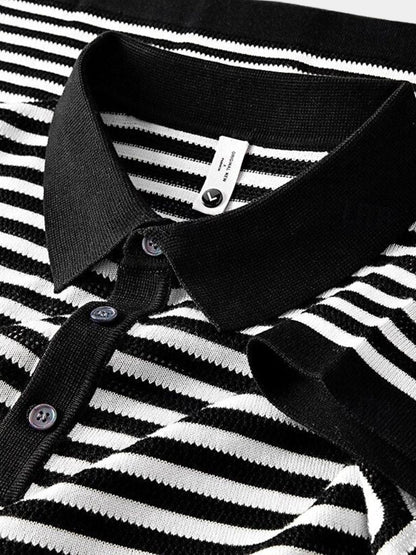 Maurice | Black and White Striped Polo