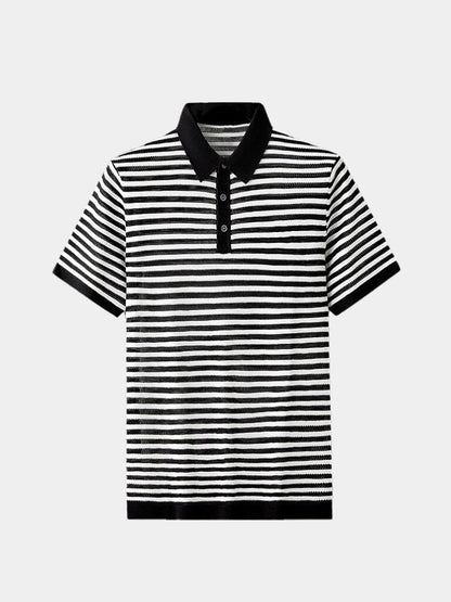 Maurice | Black and White Striped Polo