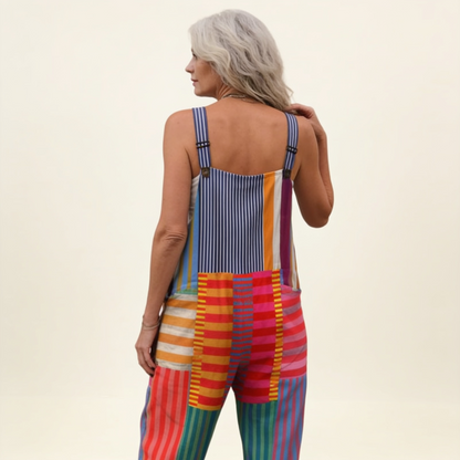 Freya | Colourful Stripe Patchwork Dungarees