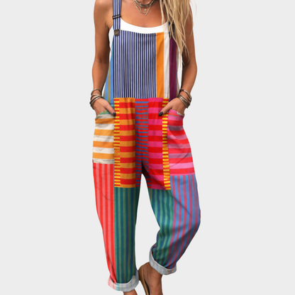 Freya | Colourful Stripe Patchwork Dungarees
