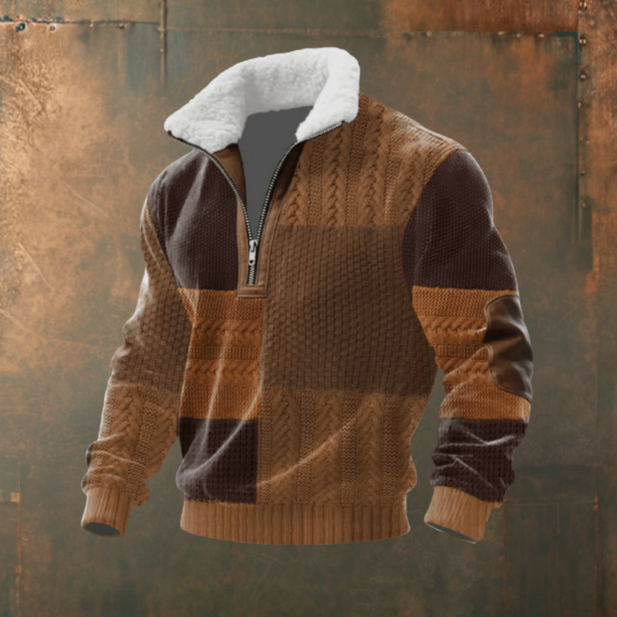 Marcus | Grey Contrast-Yoke Half-Zip Jumper