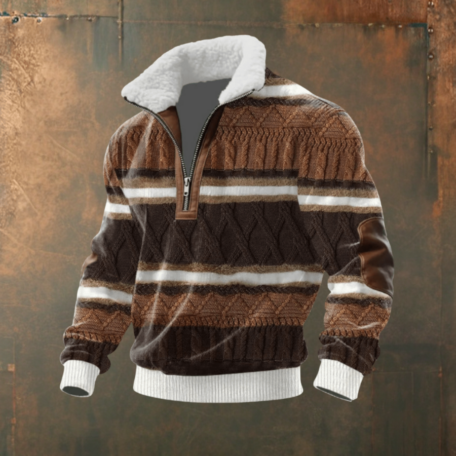 Marcus | Grey Contrast-Yoke Half-Zip Jumper