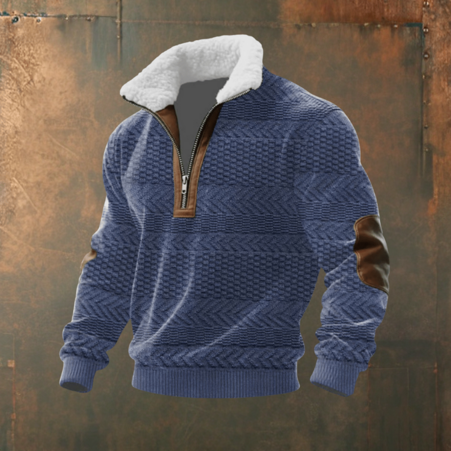 Marcus | Grey Contrast-Yoke Half-Zip Jumper