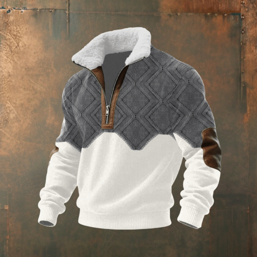 Marcus | Grey Contrast-Yoke Half-Zip Jumper