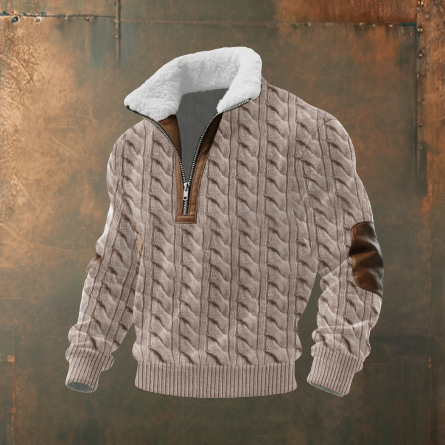 Marcus | Grey Contrast-Yoke Half-Zip Jumper