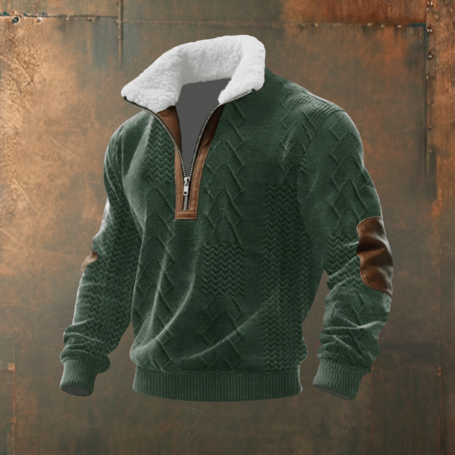 Marcus | Grey Contrast-Yoke Half-Zip Jumper