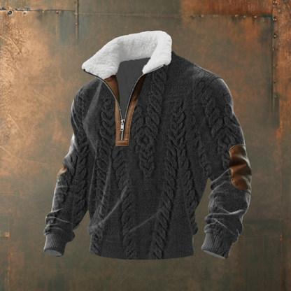 Marcus | Grey Contrast-Yoke Half-Zip Jumper