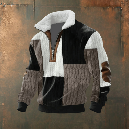 Marcus | Grey Contrast-Yoke Half-Zip Jumper