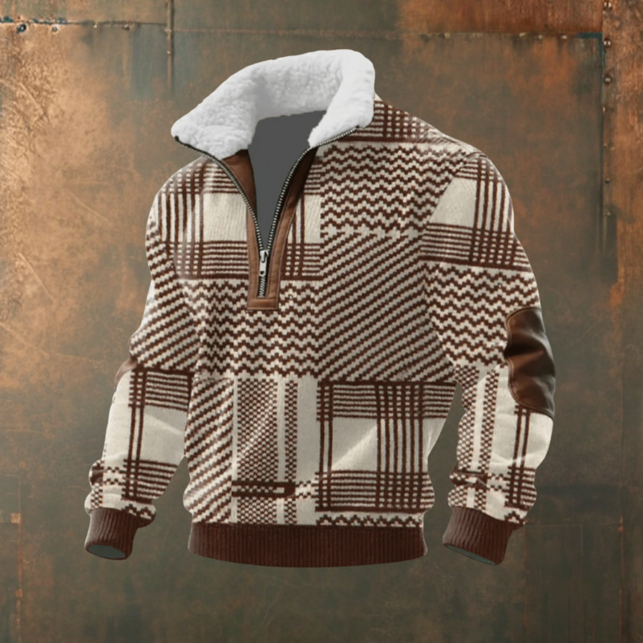 Marcus | Grey Contrast-Yoke Half-Zip Jumper