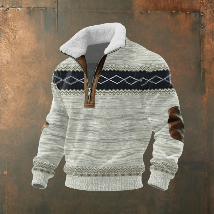 Marcus | Grey Contrast-Yoke Half-Zip Jumper