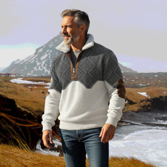 Marcus | Grey Contrast-Yoke Half-Zip Jumper