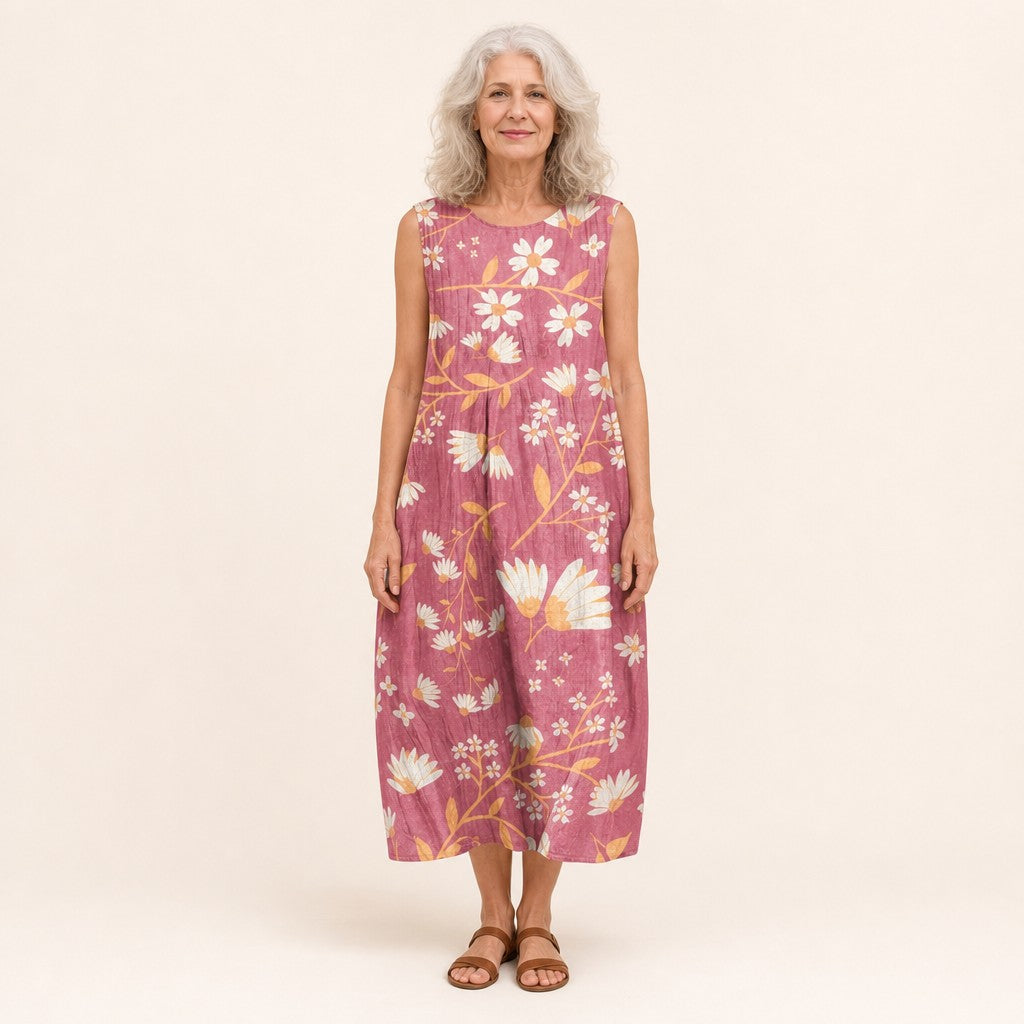 Hetty | Dusty Rose Floral Sleeveless Midi Dress