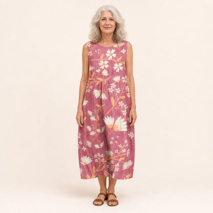 Hetty | Dusty Rose Floral Sleeveless Midi Dress