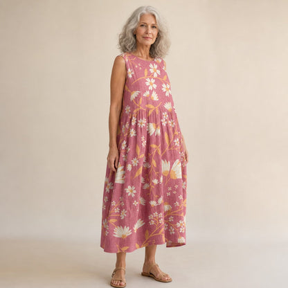 Hetty | Dusty Rose Floral Sleeveless Midi Dress