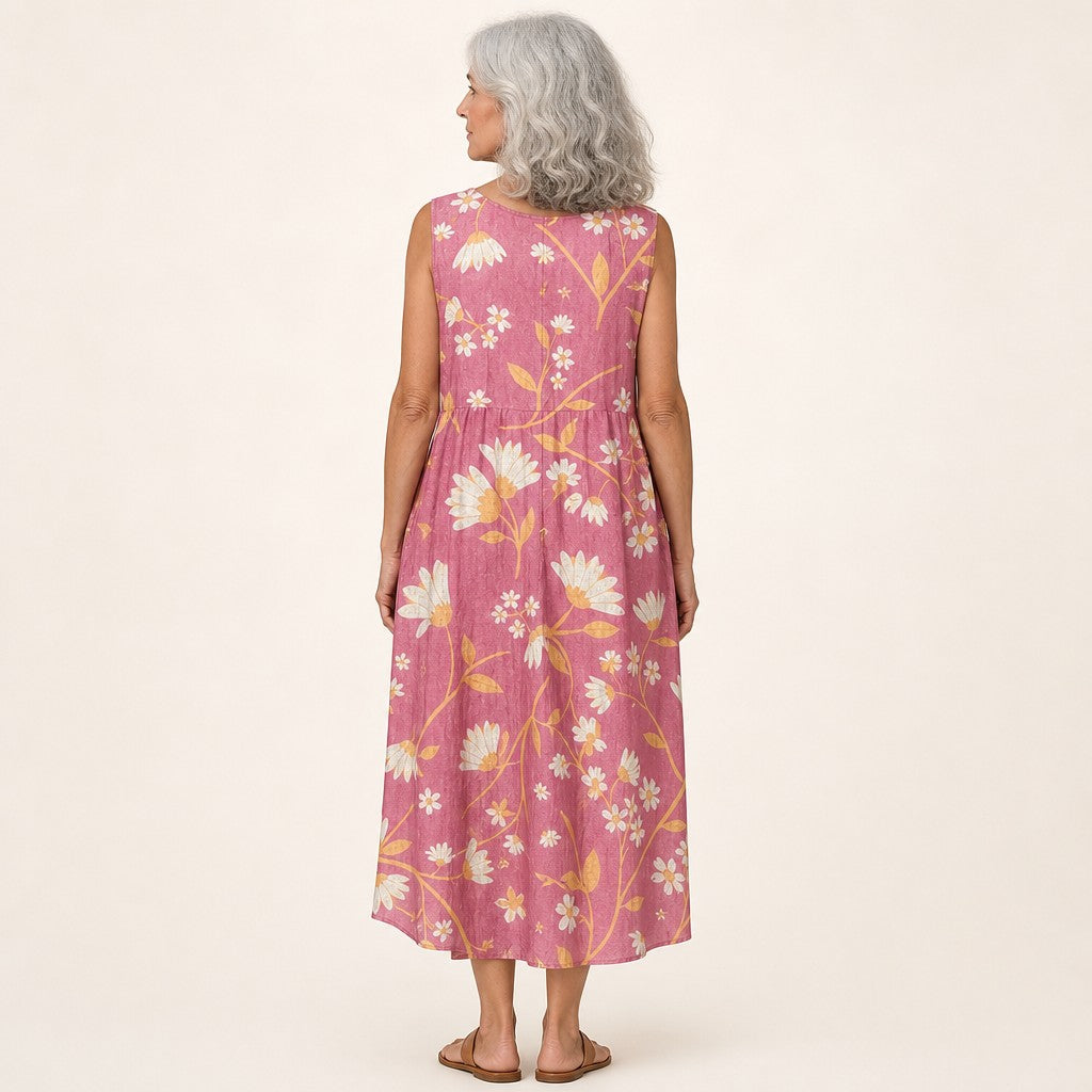 Hetty | Dusty Rose Floral Sleeveless Midi Dress