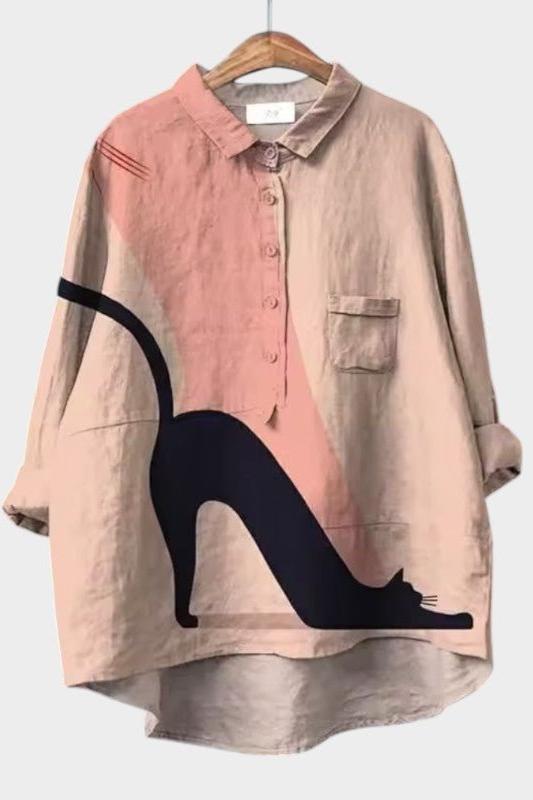 Marie | Pink Black Cat Print Shirt