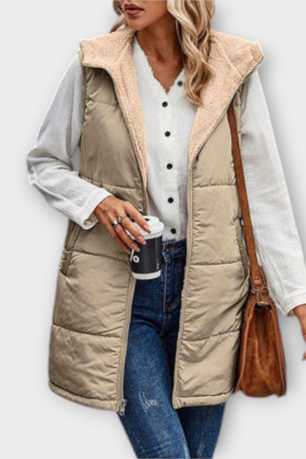 Marie | Olive Longline Quilted Gilet