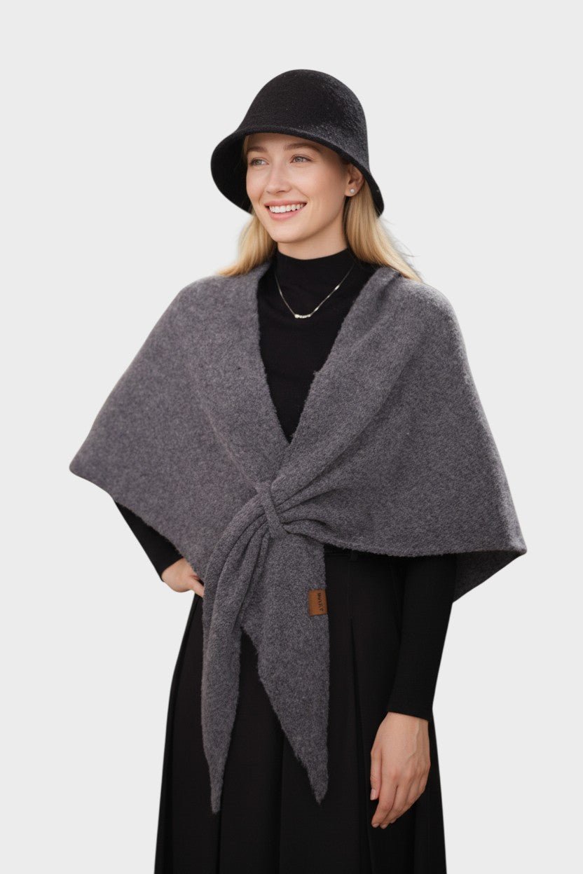Marie | Grey Draped Knit Poncho