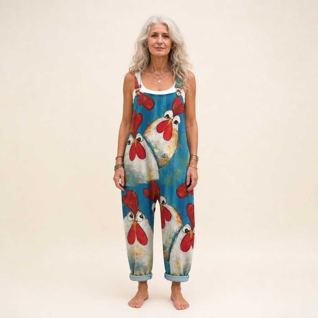 Petra | Blue Hen Print Dungarees