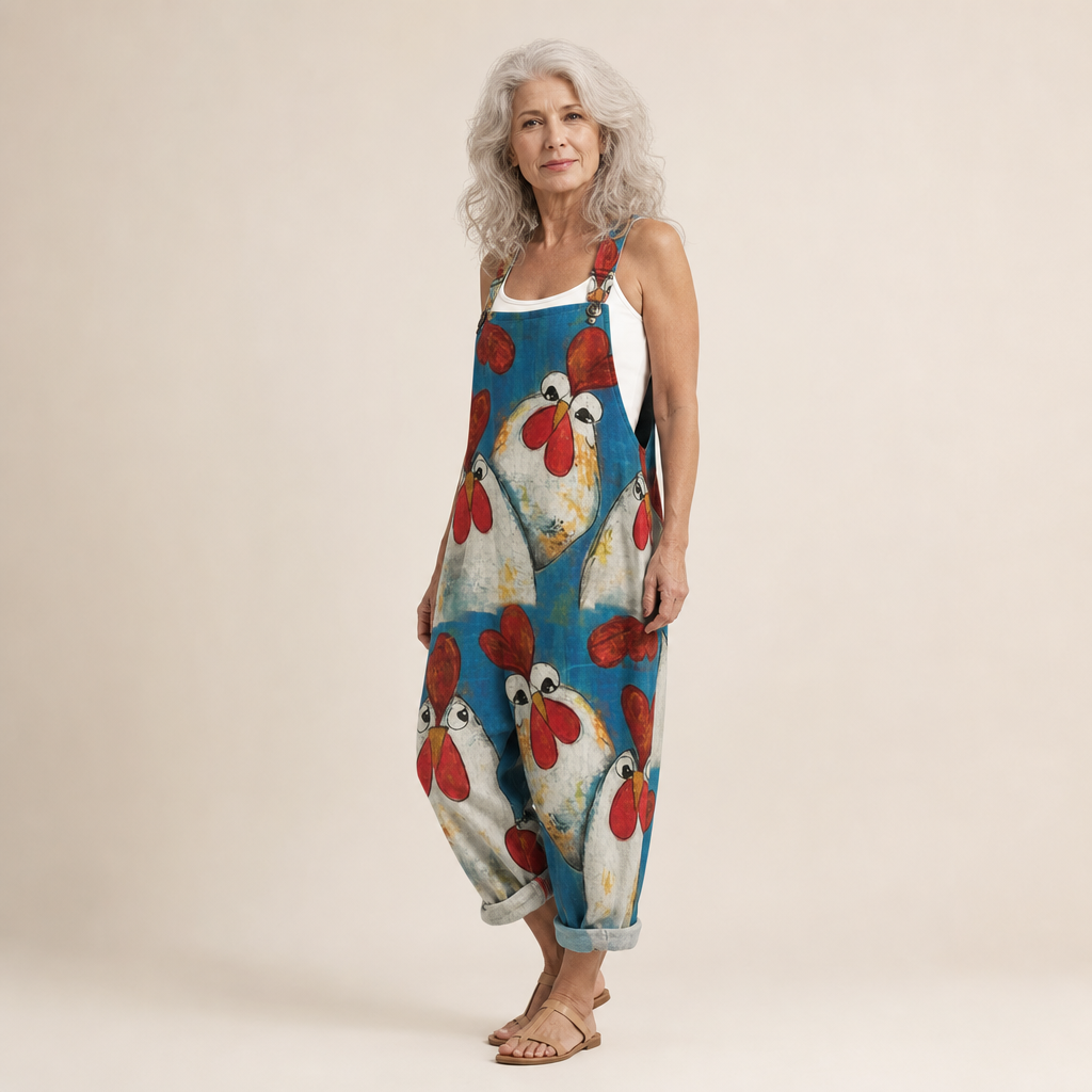Petra | Blue Hen Print Dungarees