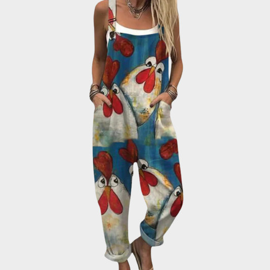 Petra | Blue Hen Print Dungarees