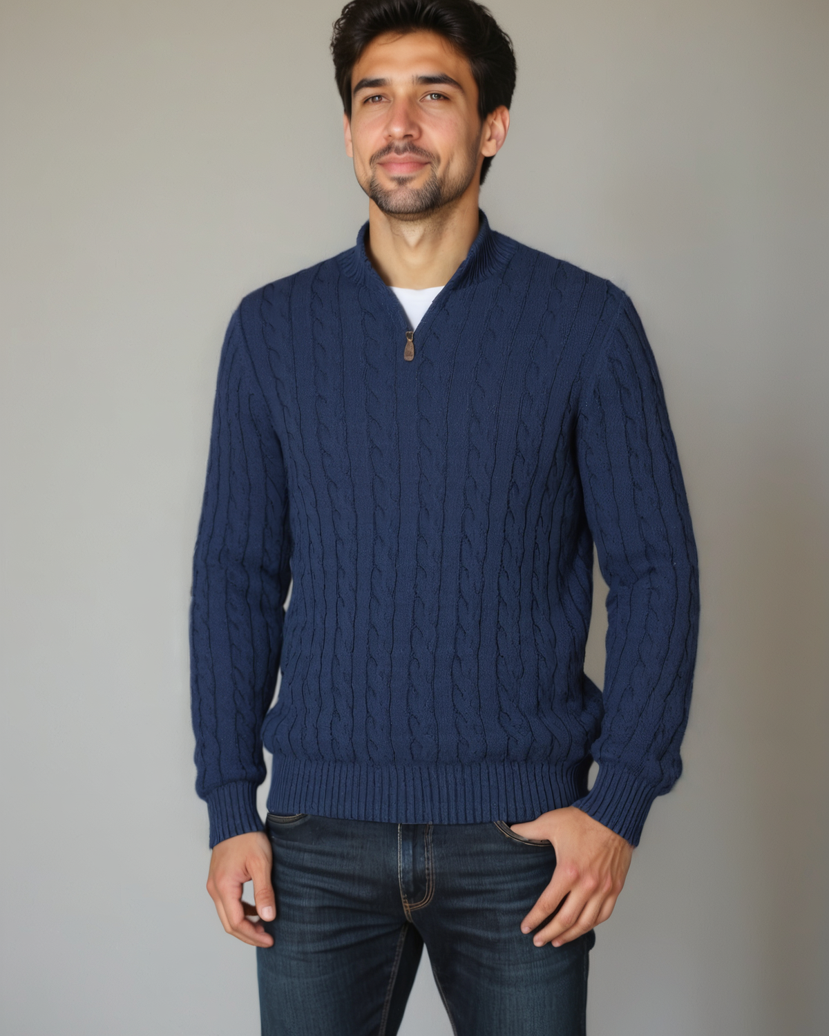 Mark | Navy Cable-Knit Jumper