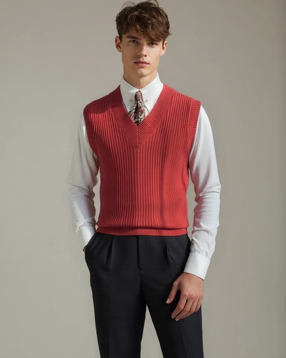 Martin | Brown V-Neck Sleeveless Jumper