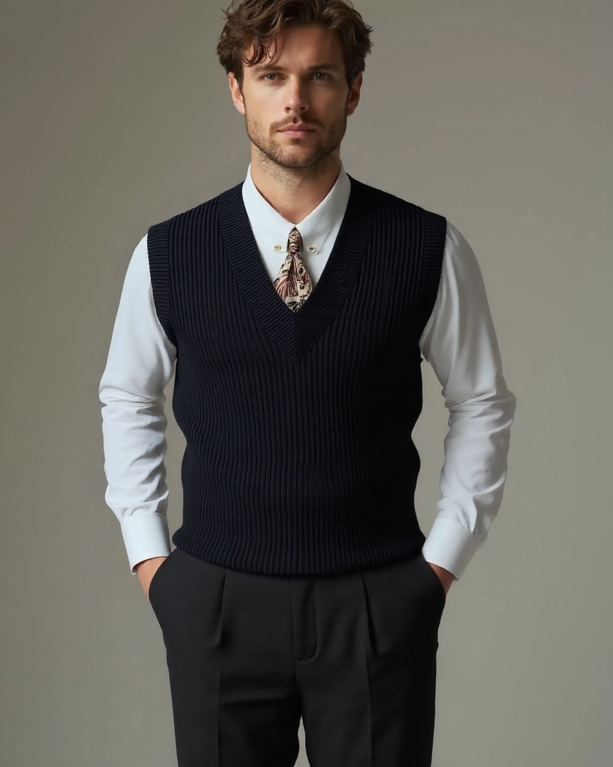 Martin | Brown V-Neck Sleeveless Jumper