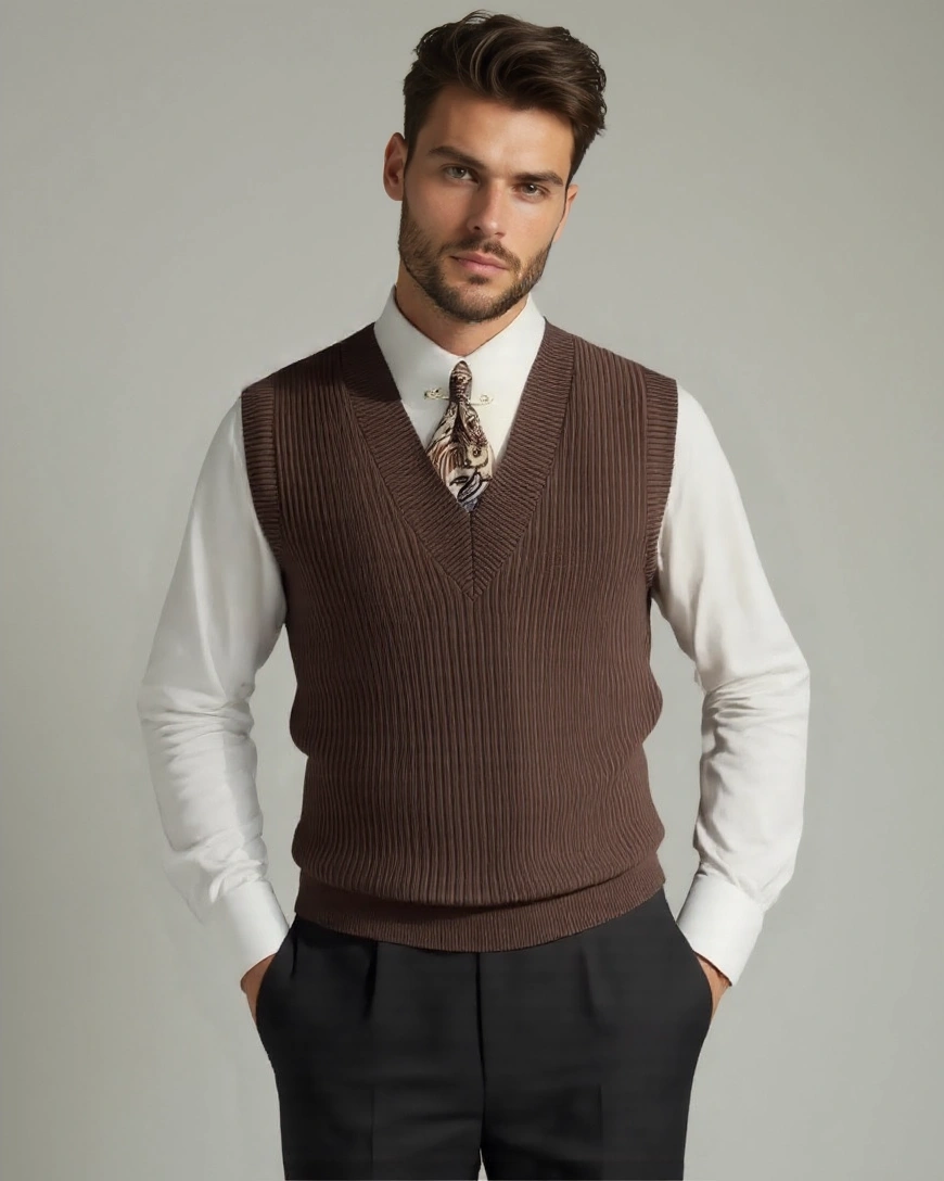 Martin | Brown V-Neck Sleeveless Jumper