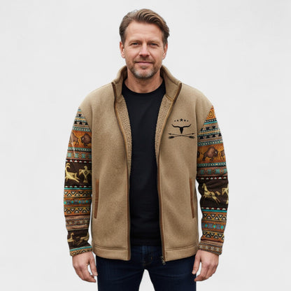 Matthew | Tan Pattern-Sleeve Fleece Jacket