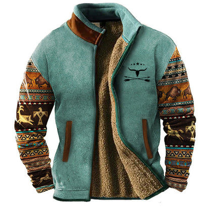 Matthew | Tan Pattern-Sleeve Fleece Jacket