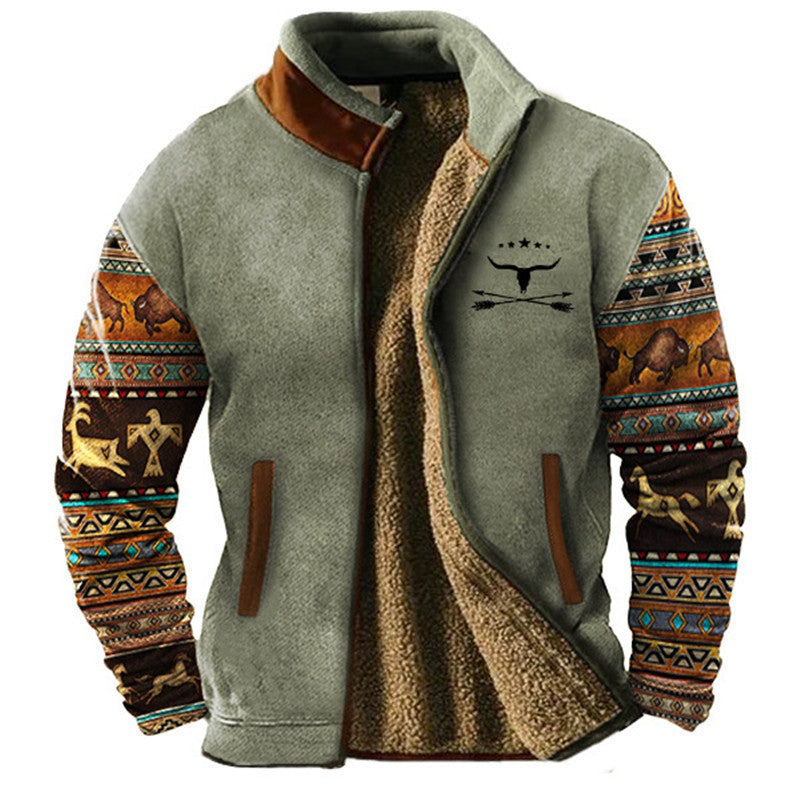 Matthew | Tan Pattern-Sleeve Fleece Jacket