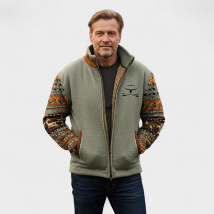 Matthew | Tan Pattern-Sleeve Fleece Jacket