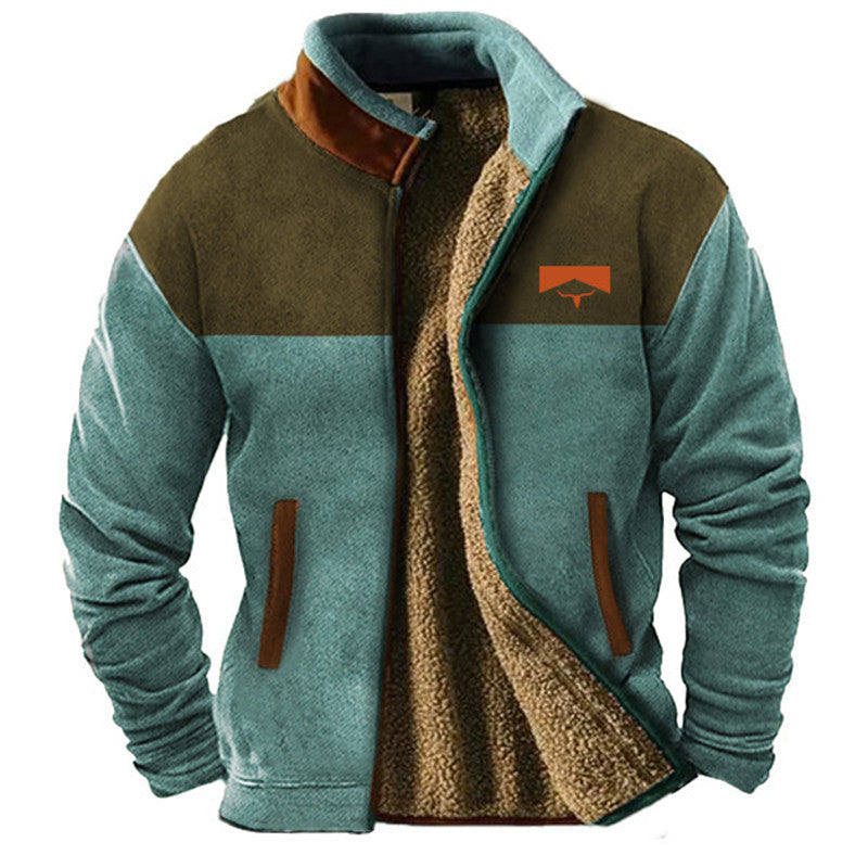 Matthew | Tan Pattern-Sleeve Fleece Jacket