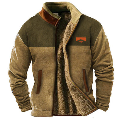 Matthew | Tan Pattern-Sleeve Fleece Jacket