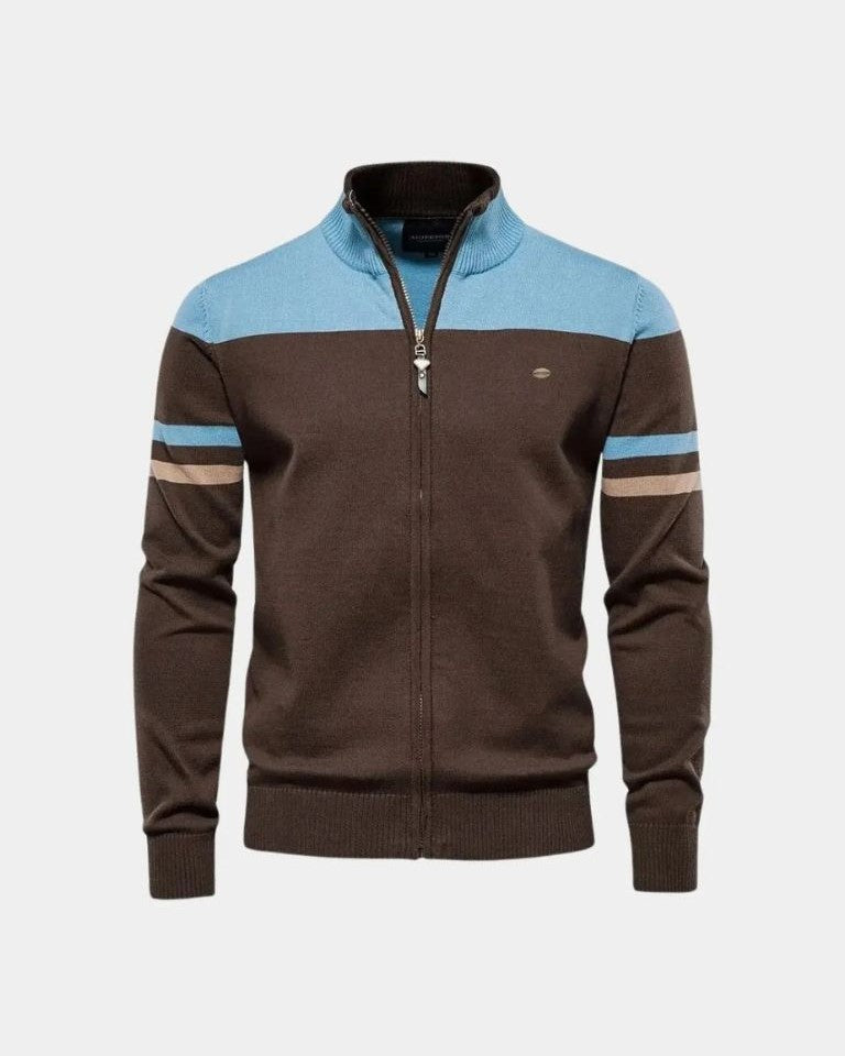 Mervyn | Brown Colour-Block Zip Cardigan