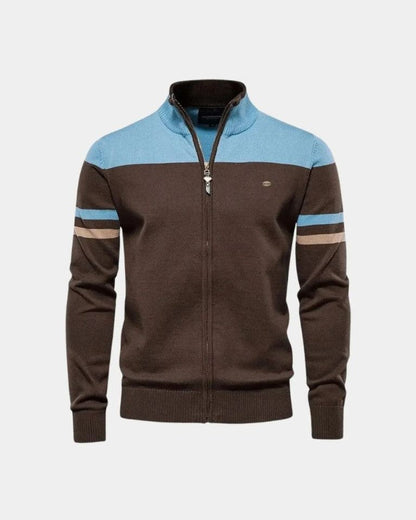 Mervyn | Brown Colour-Block Zip Cardigan
