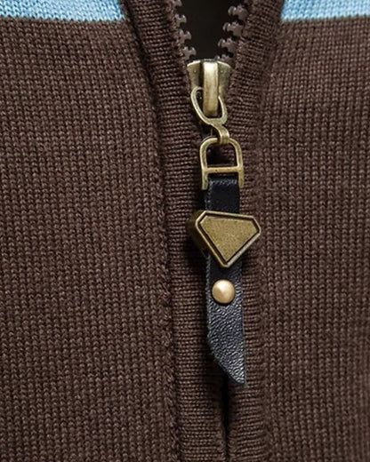 Mervyn | Brown Colour-Block Zip Cardigan
