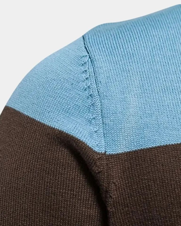 Mervyn | Brown Colour-Block Zip Cardigan