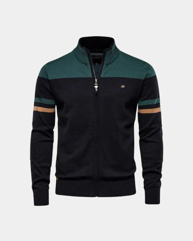 Mervyn | Brown Colour-Block Zip Cardigan