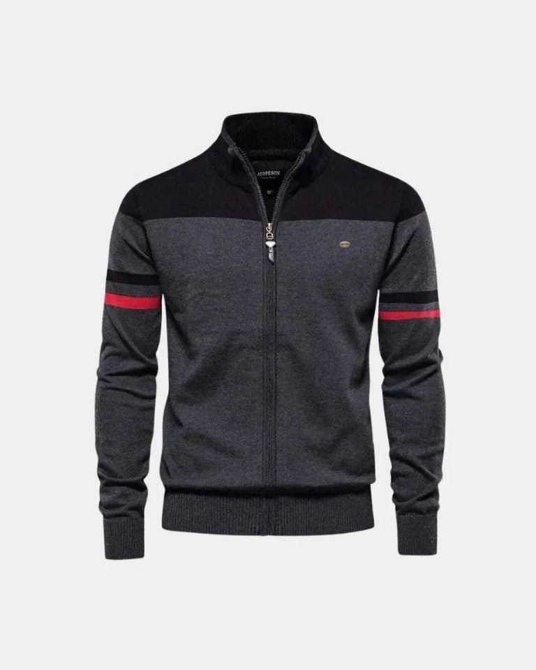 Mervyn | Brown Colour-Block Zip Cardigan