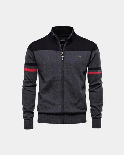 Mervyn | Brown Colour-Block Zip Cardigan