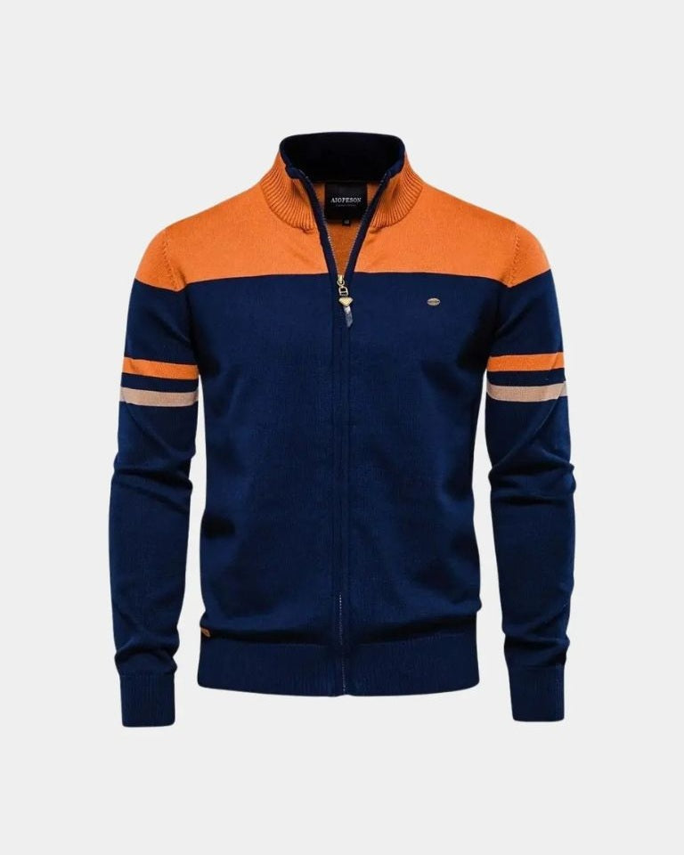 Mervyn | Brown Colour-Block Zip Cardigan