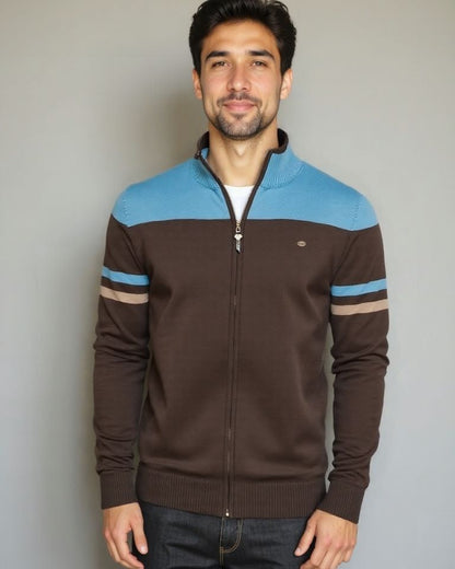 Mervyn | Brown Colour-Block Zip Cardigan