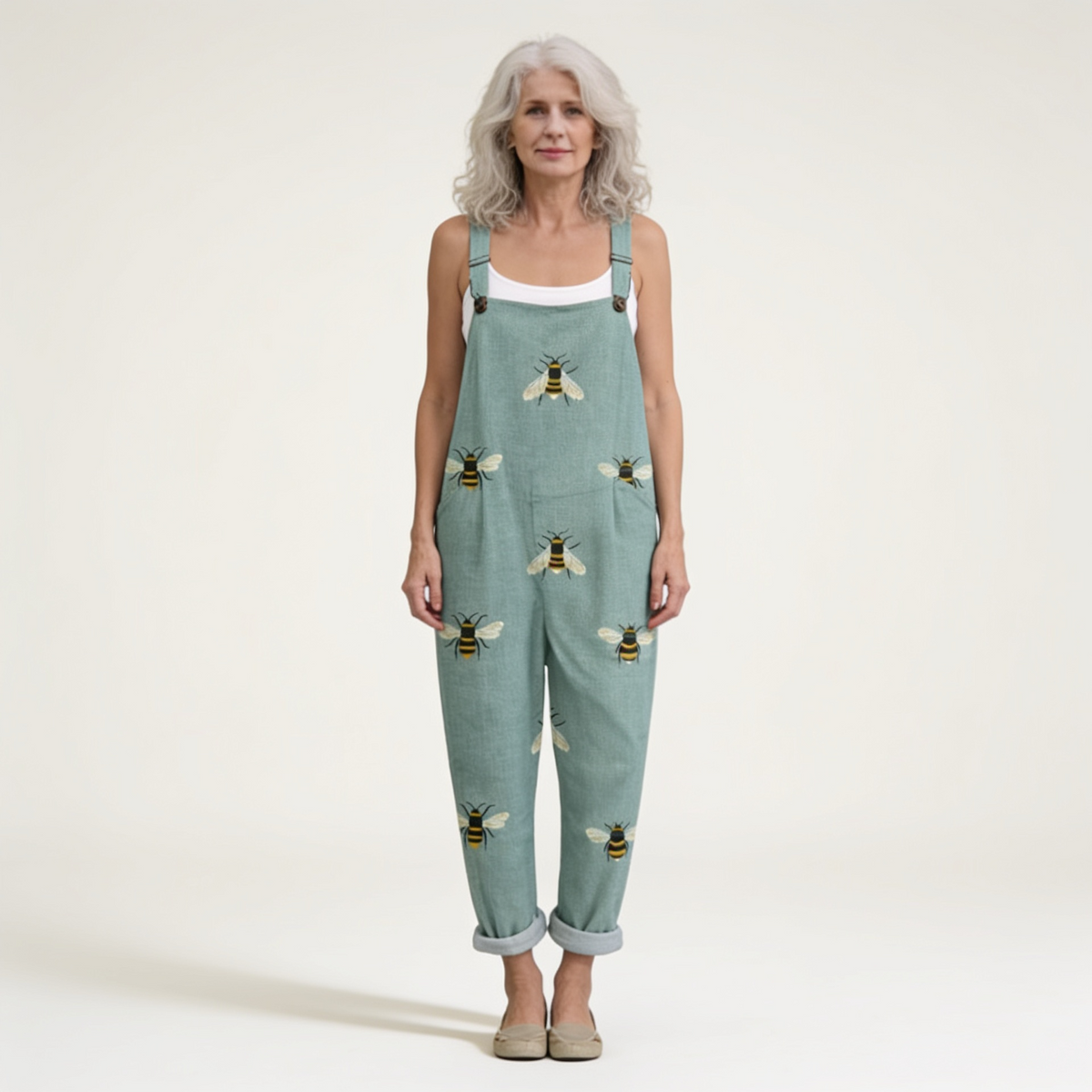 Heather | Sage Bee Print Dungarees