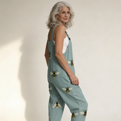 Heather | Sage Bee Print Dungarees